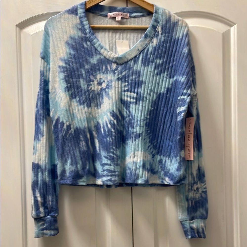 Crave Blue Tie-Dye Ribbed Women's Top size M